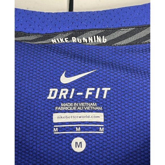 Nike Dri-Fit Mesh Running T-Shirt Men's Size M Royal Blue Long Sleeve Crewneck - Picture 2 of 6